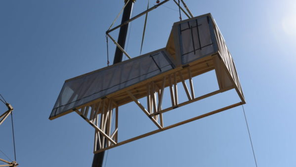Spatial Timber Assemblies modules being mounted on the construction site
